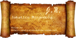 Jakatics Mirandola névjegykártya